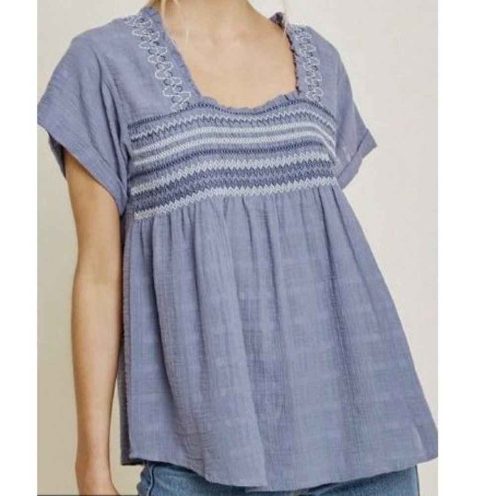 Hayden Embroidered Smock Peasant Top